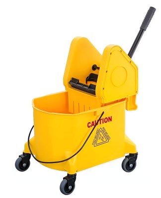 Downpress wringer & 30L yellow bucket combo w/regular black casters.